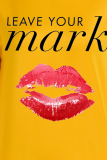 Gele casual lippen bedrukte patchwork O-hals tops