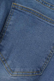 Blue Street Solid Patchwork Schlitz asymmetrische Jeans mit hoher Taille