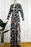 Veelkleurige casual print patchwork halve coltrui rechte jurken