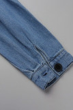 Sky Blue Fashion Casual Solid Ripped Turndown Collar Long Sleeve Regular Denim Dresses