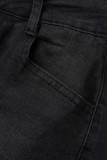 Черные повседневные джинсы Street Solid с завышенной талией в стиле пэчворк