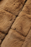 Prendas de abrigo de cuello con capucha de rebeca de patchwork sólido informal marrón