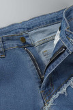 Jeans in denim a vita alta asimmetrici con spacco patchwork solido blu Street