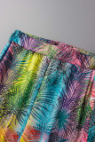 Multicolor sexy stampa fasciatura patchwork scollo a V manica lunga due pezzi