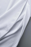 Blanco casual sólido patchwork cuello alto más tamaño dos piezas