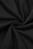 Blusas pretas casuais sólidas vazadas com decote em U