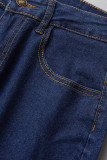 Синие повседневные уличные однотонные джинсы с высокой талией в технике пэчворк