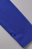 Robes élégantes à col asymétrique en patchwork uni bleu