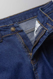 Blue Casual Street Solid Patchwork High Waist Denim Jeans