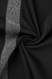 Combinaisons droites décontractées à col oblique en patchwork uni noir