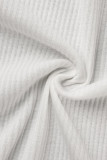 Witte casual effen patchwork gesp V-hals kokerrokjurken