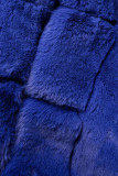Prendas de abrigo de cuello con capucha de rebeca de patchwork sólido informal azul