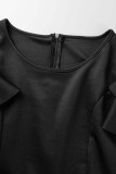 Robe à manches courtes à col rond et patchwork uni à la mode noire Robes de grande taille