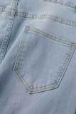 Детские синие модные повседневные однотонные рваные джинсы скинни с высокой талией