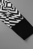 Vestidos retos preto e branco estampados patchwork com decote em bico