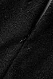 Robes de jupe en une étape asymétriques à col en V asymétrique uni noir sexy