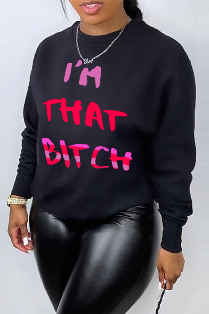 

Black Daily Print Letter O Neck Tops