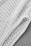 Vita sexiga solida urholkade lapptäcken Genomskinlig slits asymmetrisk krage oregelbunden klänning