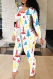 Rode Sexy Casual Print Uitgeholde O Neck Skinny Jumpsuits
