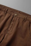Bruine casual effen patchwork halfhoge rechte spijkerjeans