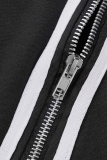 Grey Street Print Patchwork Zipper Collar Long Sleeve Two Pieces