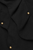 Vestidos de saia única preto casual patchwork com babados no decote