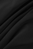 Zwarte Casual Solid Patchwork Buckle Pearl Turndown Kraag Shirtjurk Plus Size Jurken