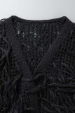 Zwart casual effen patchwork vest bovenkleding