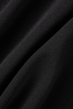 Robes de jupe en une étape à col rond et à volants en patchwork noir décontractées
