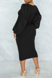 Vestidos de saia de um passo preto casual atadura sólida patchwork decote em V