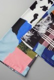 multicolore moda casual stampa basic o collo manica lunga due pezzi