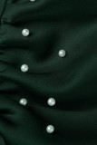 Чернильный зеленый сексуальный формальный пэчворк Бисероплетение с V-образным вырезом Платья с юбкой в ​​один шаг