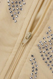 Vestidos de falda envueltos con correa de espagueti sin espalda transparente con perforación en caliente de albaricoque