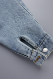 Giacca di jeans a maniche lunghe con colletto rovesciato e fibbia patchwork blu