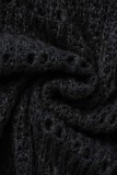 Prendas de abrigo tipo cárdigan de patchwork sólido casual negro