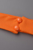 Abiti a maniche lunghe a collo alto con piume di rappezzatura scavate solide sexy arancioni