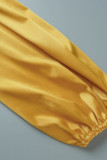 Vestidos de saia única com decote em V amarelo sexy sólido patchwork