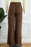 Braune, lässige, solide Patchwork-Denim-Jeans mit mittlerer Taille und gerader Taille