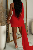 Красные сексуальные сплошные выдолбленные лоскутные перья водолазка с длинным рукавом платья