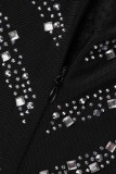 Mameluco flaco de cuello alto transparente con perforación en caliente de patchwork sexy de moda negro