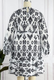 Blanc Casual Print Bandage Patchwork O Neck Straight Plus Size Robes
