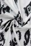 ホワイト カジュアル プリント バンデージ パッチワーク Oネック ストレート プラスサイズ ドレス