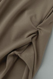 Светло-коричневый Повседневная спортивная одежда Однотонный Пэчворк Ассиметричный