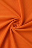 Naranja Sexy Sólido Ahuecado Patchwork Plumas Cuello alto Vestidos de manga larga