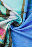 Модные синие базовые водолазки в стиле кэжуал с принтом