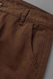 Vaqueros de mezclilla rectos de cintura media de patchwork sólido informal marrón