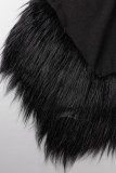 Schwarze sexy feste Patchwork-Federn asymmetrische Trompeten-Meerjungfrau-Kleider mit schrägem Kragen