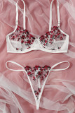 Burgundy Sexy Solid Embroidered Patchwork See-through Valentines Day Lingerie