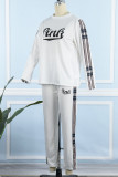 White Fashion Casual Letter Print Patchwork O Neck Long Sleeve Two Pieces