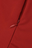 Röda sexiga solida urholkade lapptäcksfjädrar Långärmade klänningar med turtleneck